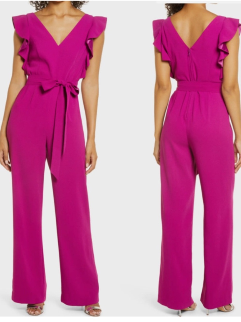 Lilly Pulitzer size 8 Flutter-Sleeve V-Neck Fuchsia Woman's Jumpsuit .not strap